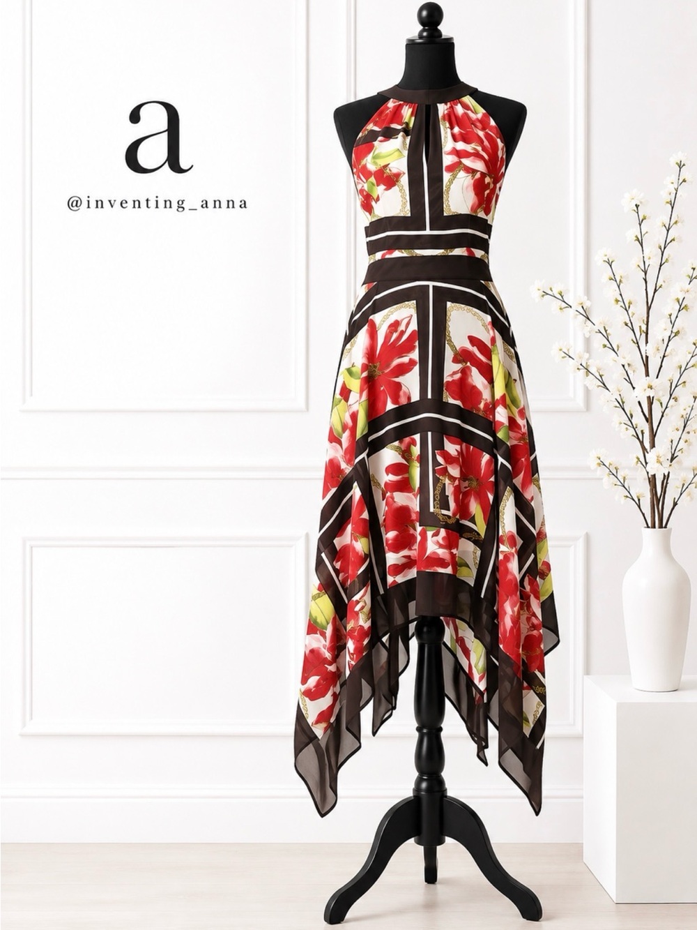 NEW YORK & COMPANY ~ Brown and Red Floral Handkerchief Dress size S